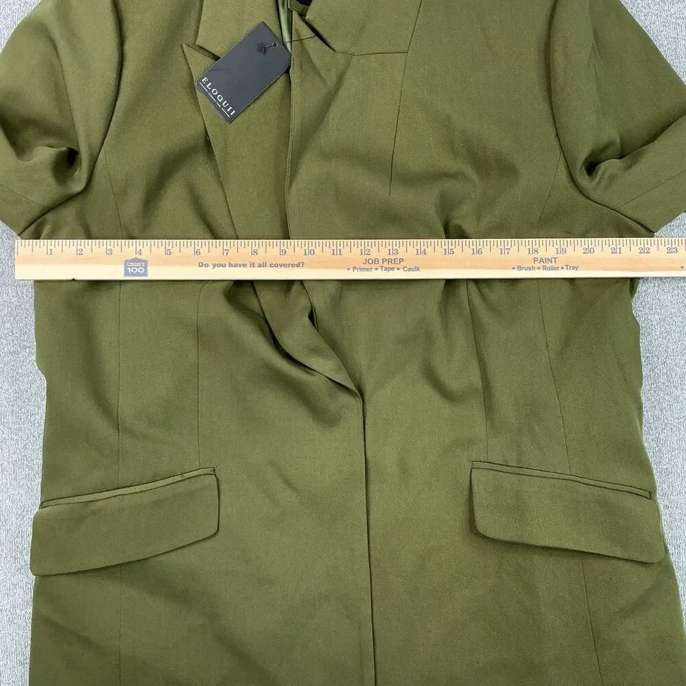 Eloquii Blazer Jacket sz 18 Army Green Belt Detail Peak Lapel Office Preppy NWT - Picture 11 of 12